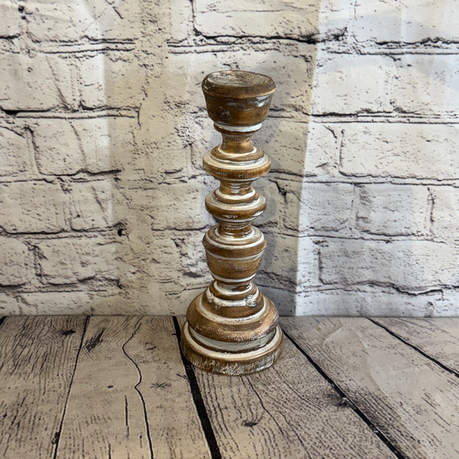 25cm x 10cm Brown Regal Wooden Vintage Style Candle Stand Shabby Pillar Holders0