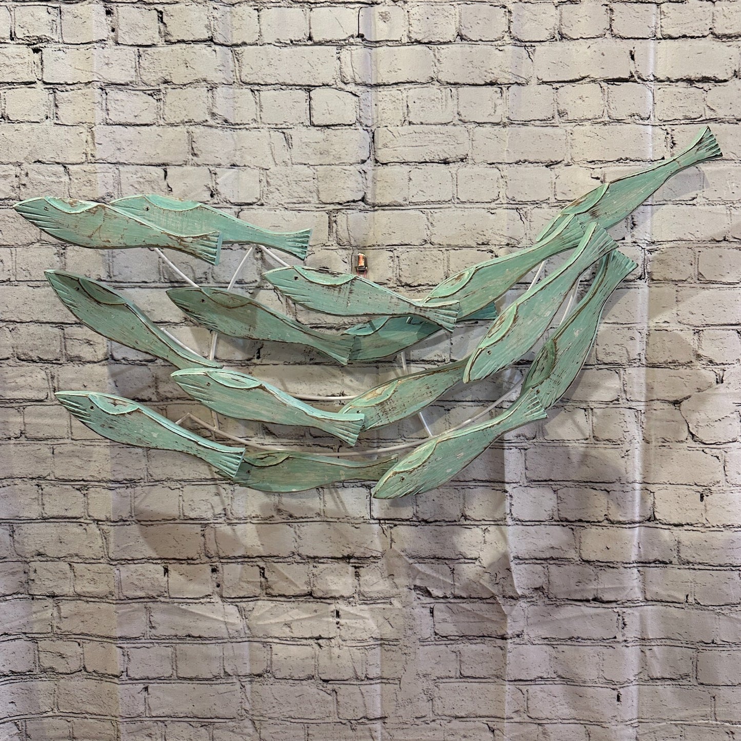 80cm Green Blue Shoal Of Fish On Wood   Fish Decoration Fish Shoal Sprats Fish0