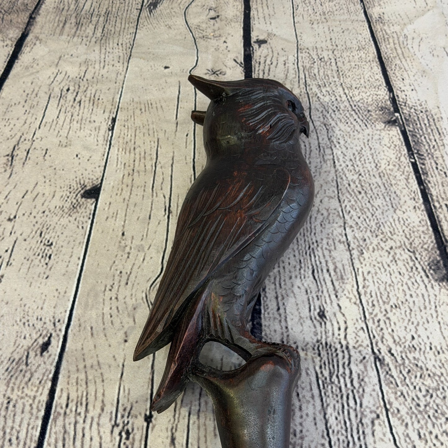 Owl Carving 140cm Tribal African Walking Stick Staff Cane Hand Carved Dark Wood5