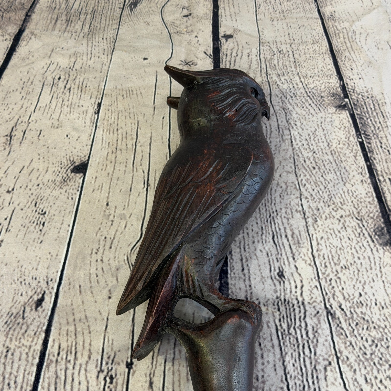 Owl Carving 140cm Tribal African Walking Stick Staff Cane Hand Carved Dark Wood5