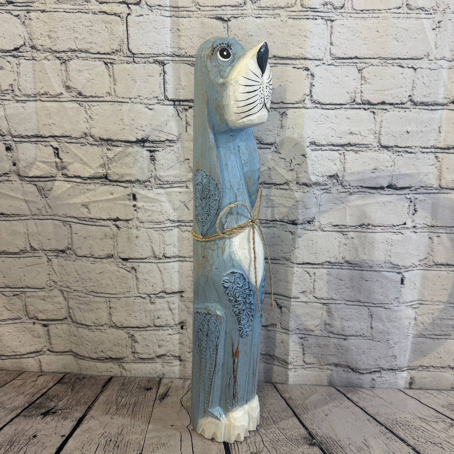 50cm Light Blue Wooden Shabby Dog Statue Ornament Fair Trade Handcarved2