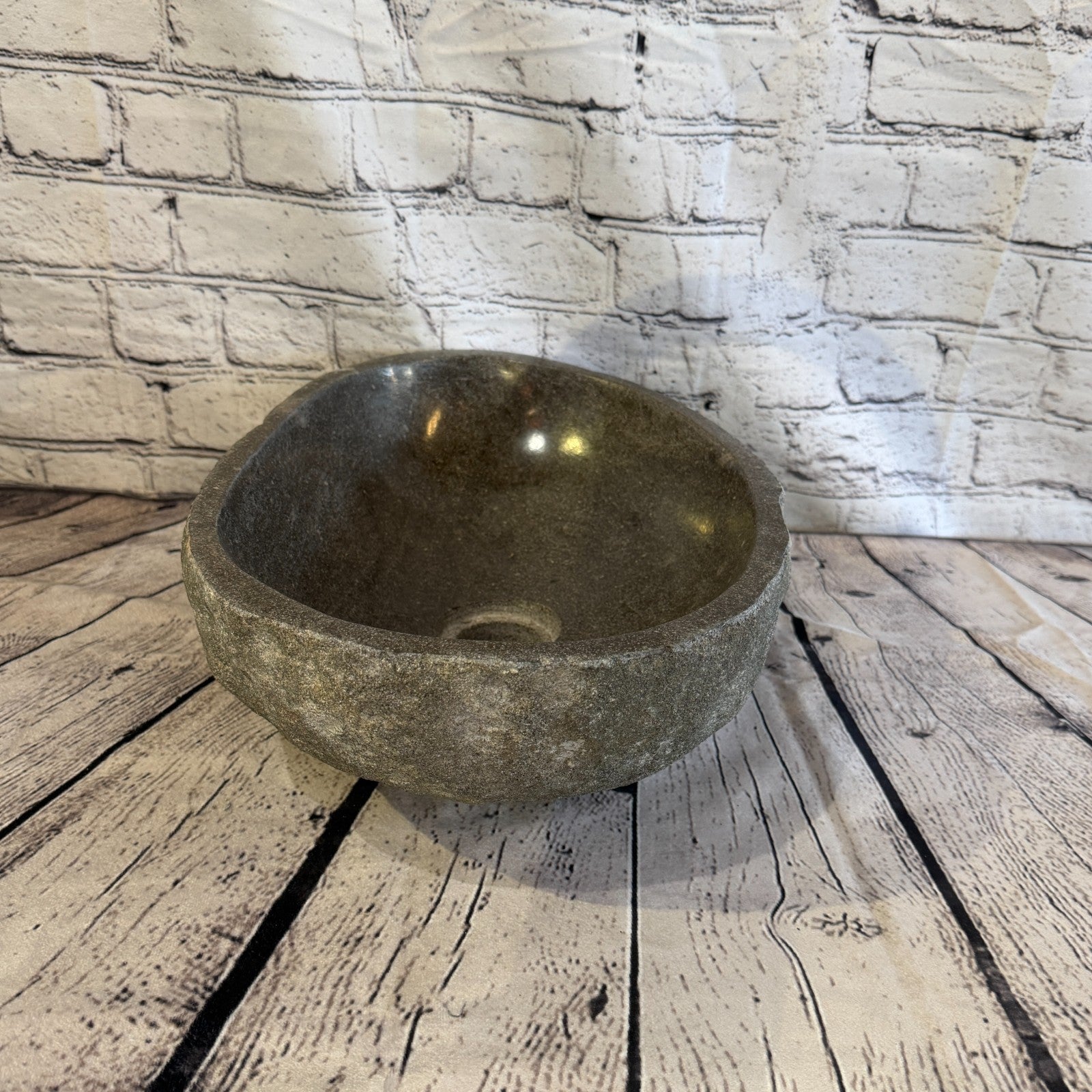 36cm x 26cm Wash Basin Bathroom Counter Top Washing River Stone Bowl Sink No 73