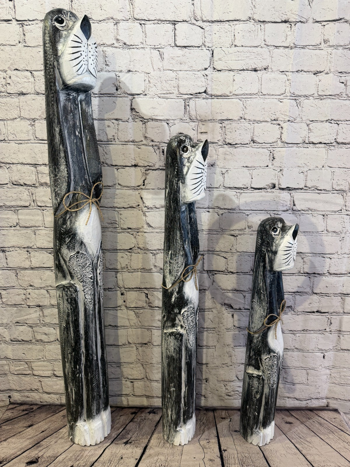 80cm Grey Wooden Shabby Dog Statue Ornament Fair Trade Handcarved8