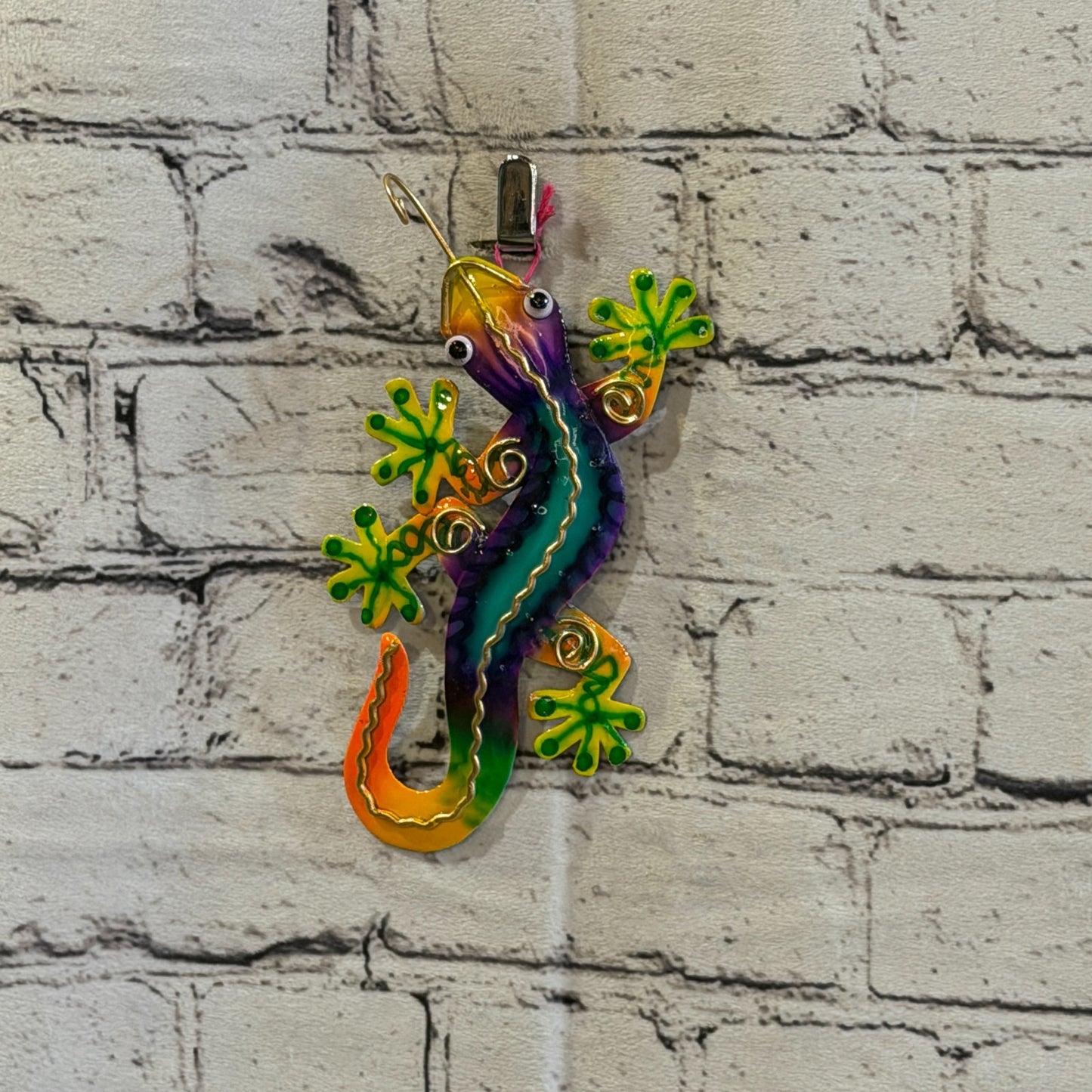 15cm x 8cm Green Gecko Lizard Metal Tin Wall Hanging Ornament Painted Statue2