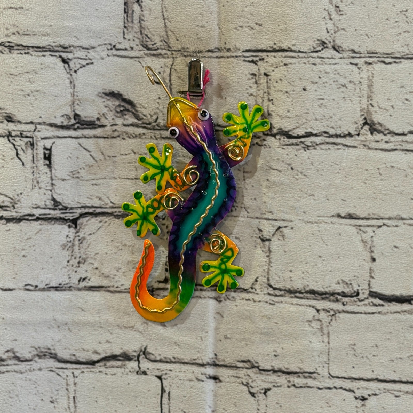 15cm x 8cm Green Gecko Lizard Metal Tin Wall Hanging Ornament Painted Statue2