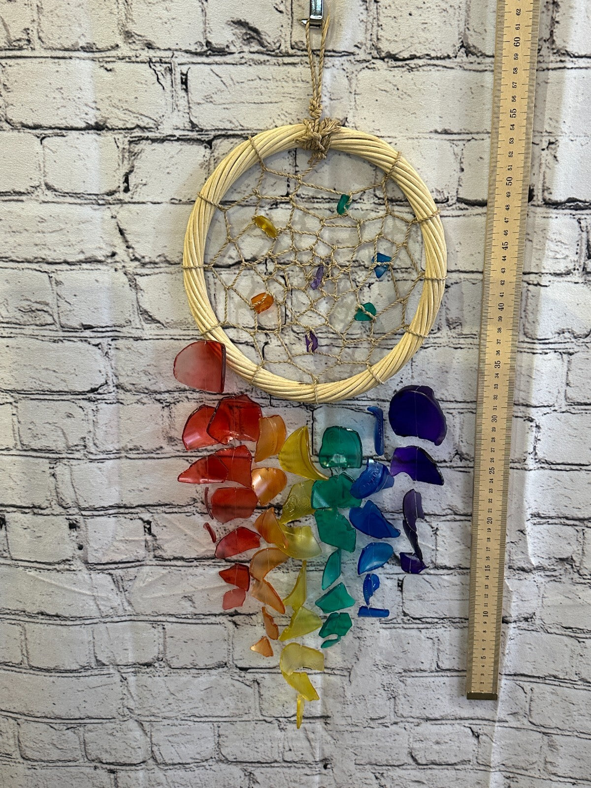 55cm Rainbow Dream Catcher  Recycled Glass Driftwood Handmade Garden Home Mobile3