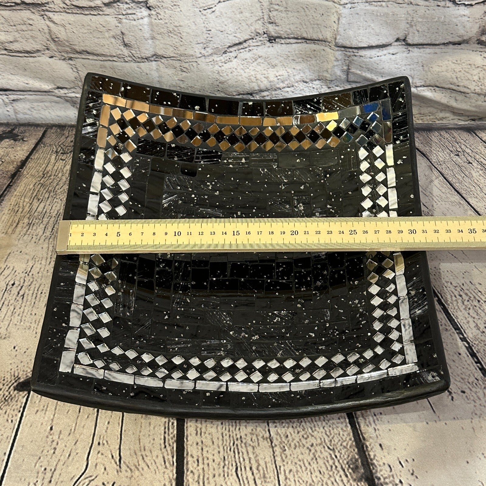 30cm Black Square Mosaic Handmade Ceramic Glass Tile Bowl Fruit1