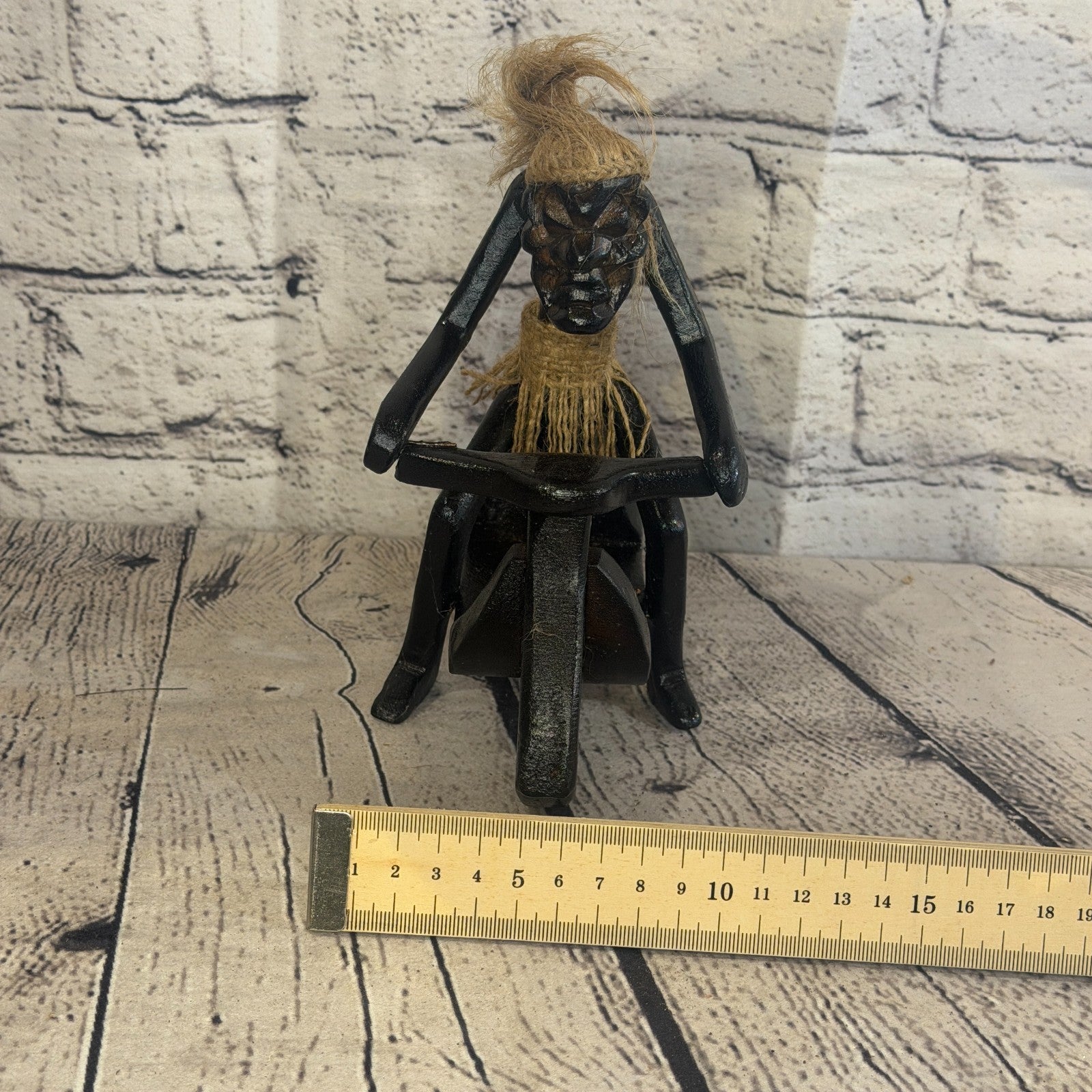 20cm Moped Rider African Tribal Warrior Man Figure Statue Wood Hand Carved8
