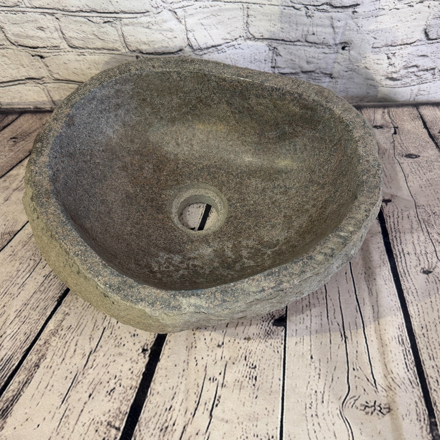31cm x 27cm Wash Basin Bathroom Counter Top Washing River Stone Bowl Sink No 346