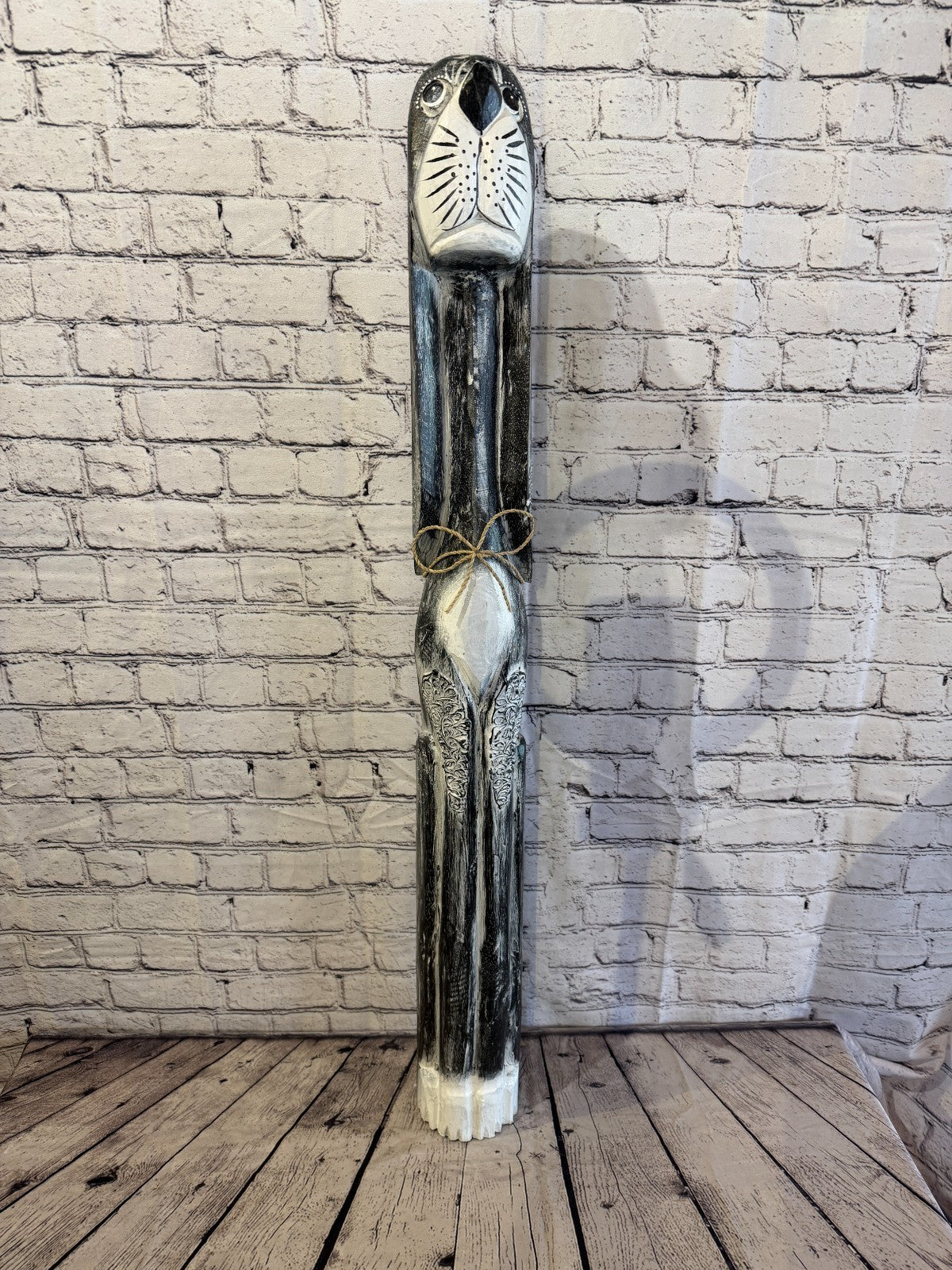 100cm Grey Wooden Shabby Dog Statue Ornament Fair Trade Handcarved1