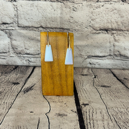 White Opalite Faceted Stone Silver Plate Dangle Drop Earrings Handmade Jewellery0