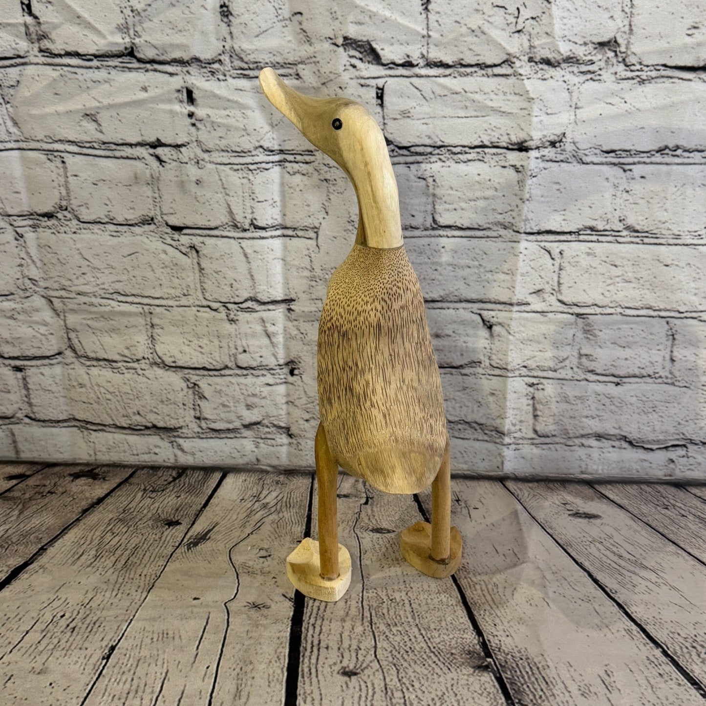 Looking Left 30cm Tall Wooden Smooth Duckling Baby Duck Bamboo Root Fairtrade4