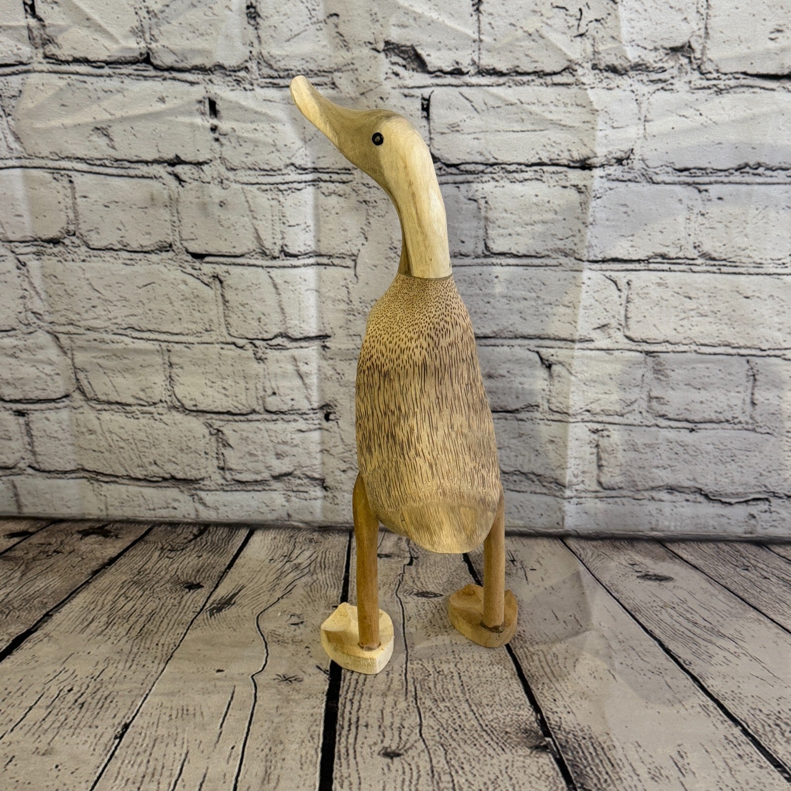 Looking Left 30cm Tall Wooden Smooth Duckling Baby Duck Bamboo Root Fairtrade4
