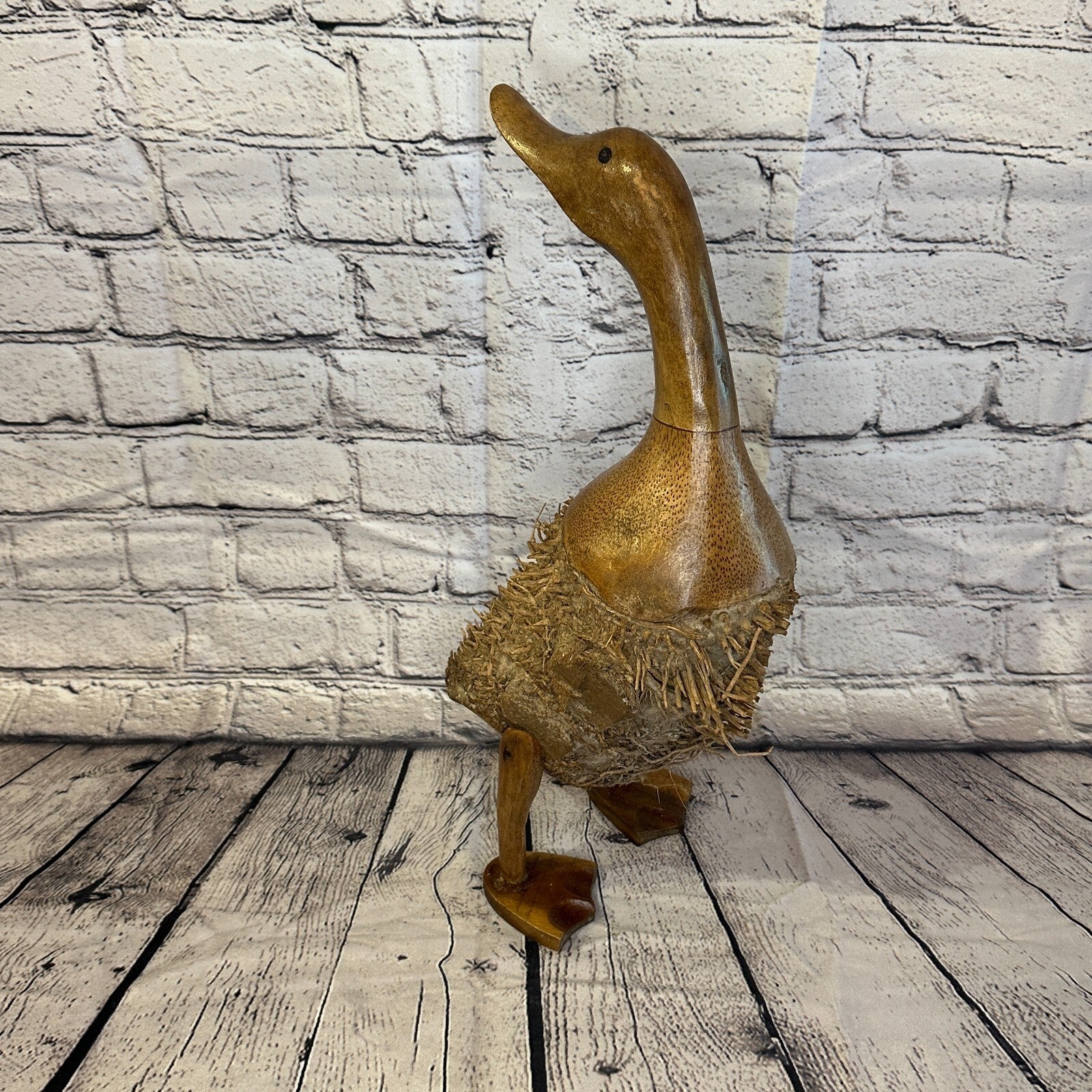 Looking Back 45cm Tall Wooden Hairy Duckling Baby Duck Bamboo Root Fairtrade3