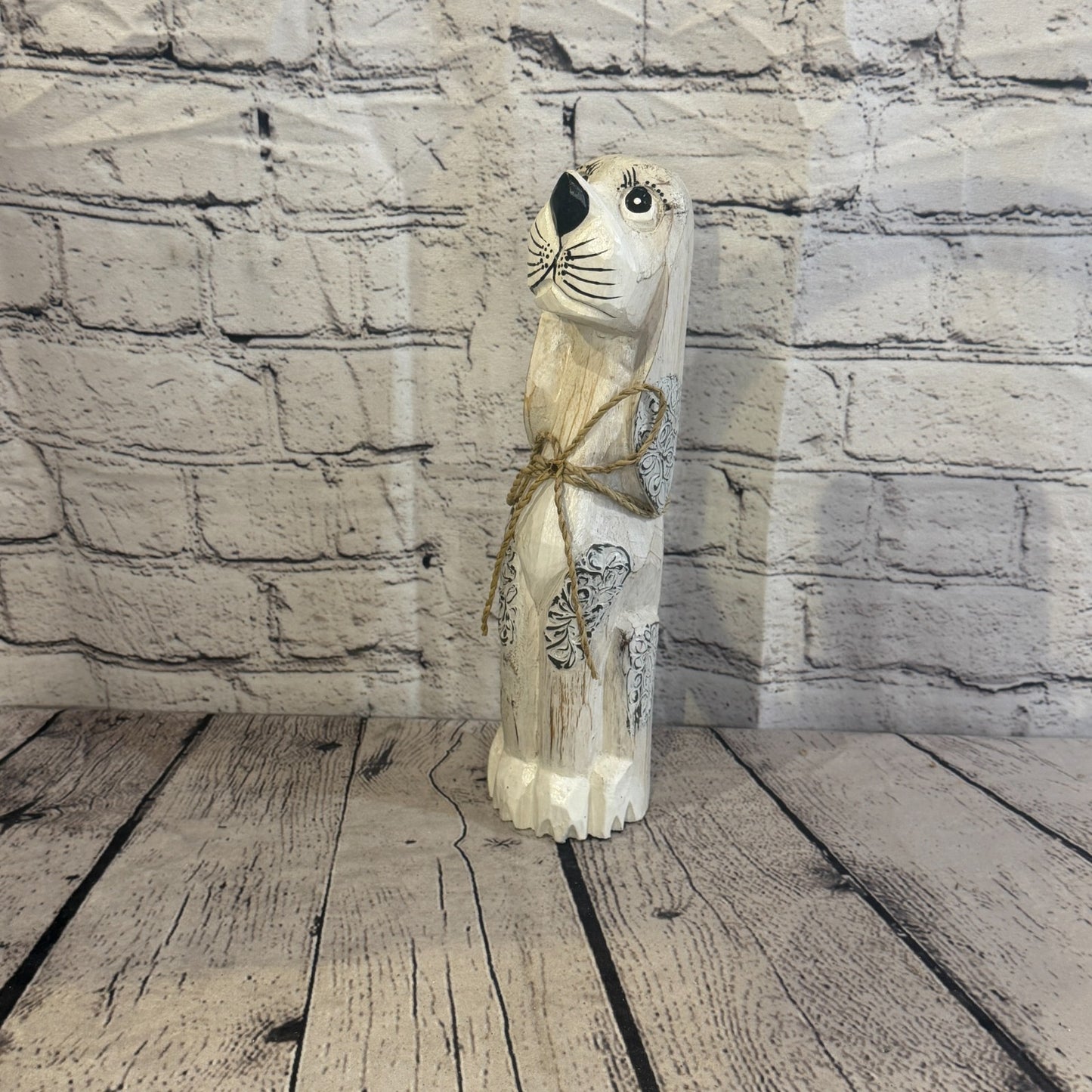 30cm White Wooden Shabby Dog Statue Ornament Fair Trade Handcarved0
