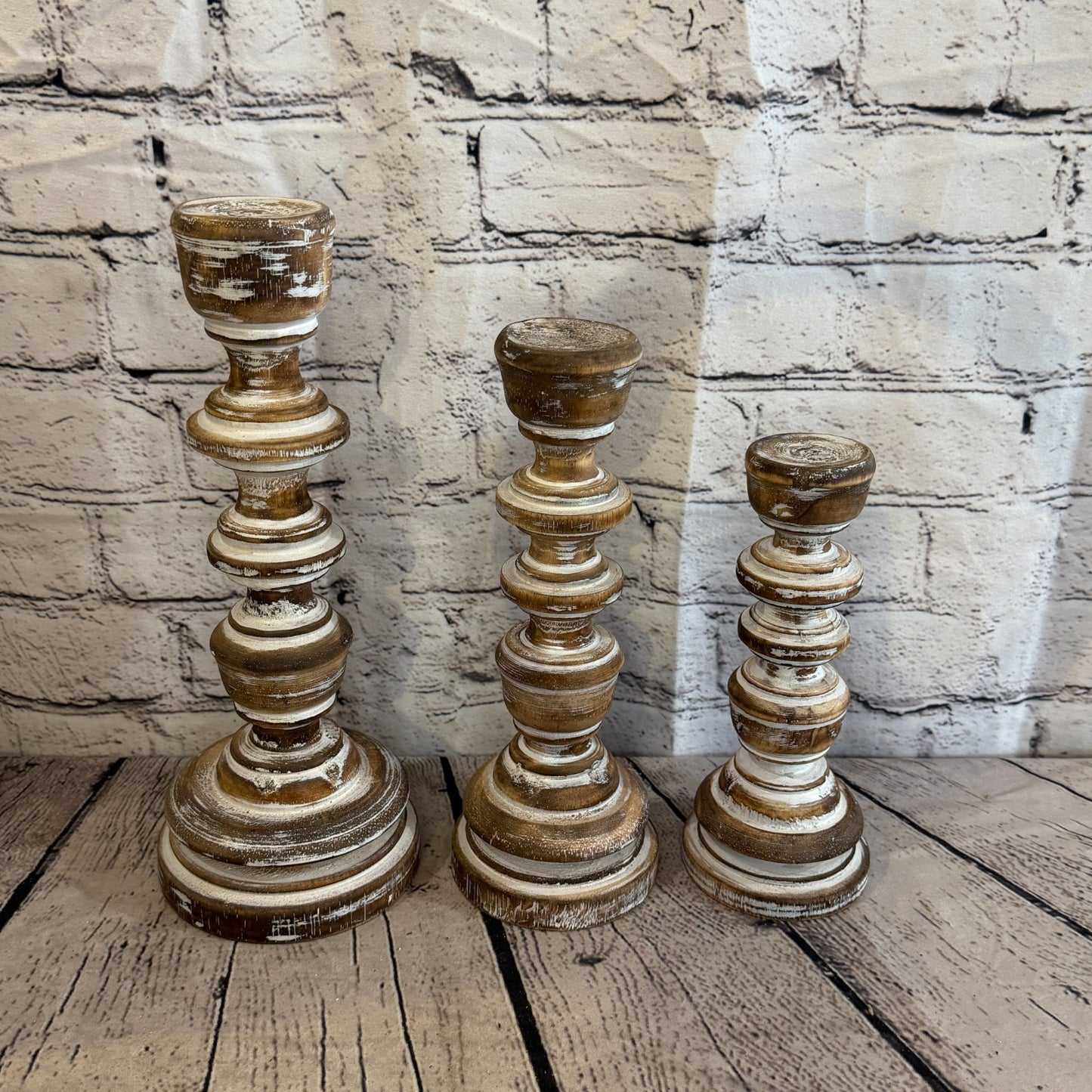 20cm x 10cm Brown Regal Wooden Vintage Style Candle Stand Shabby Pillar Holders6