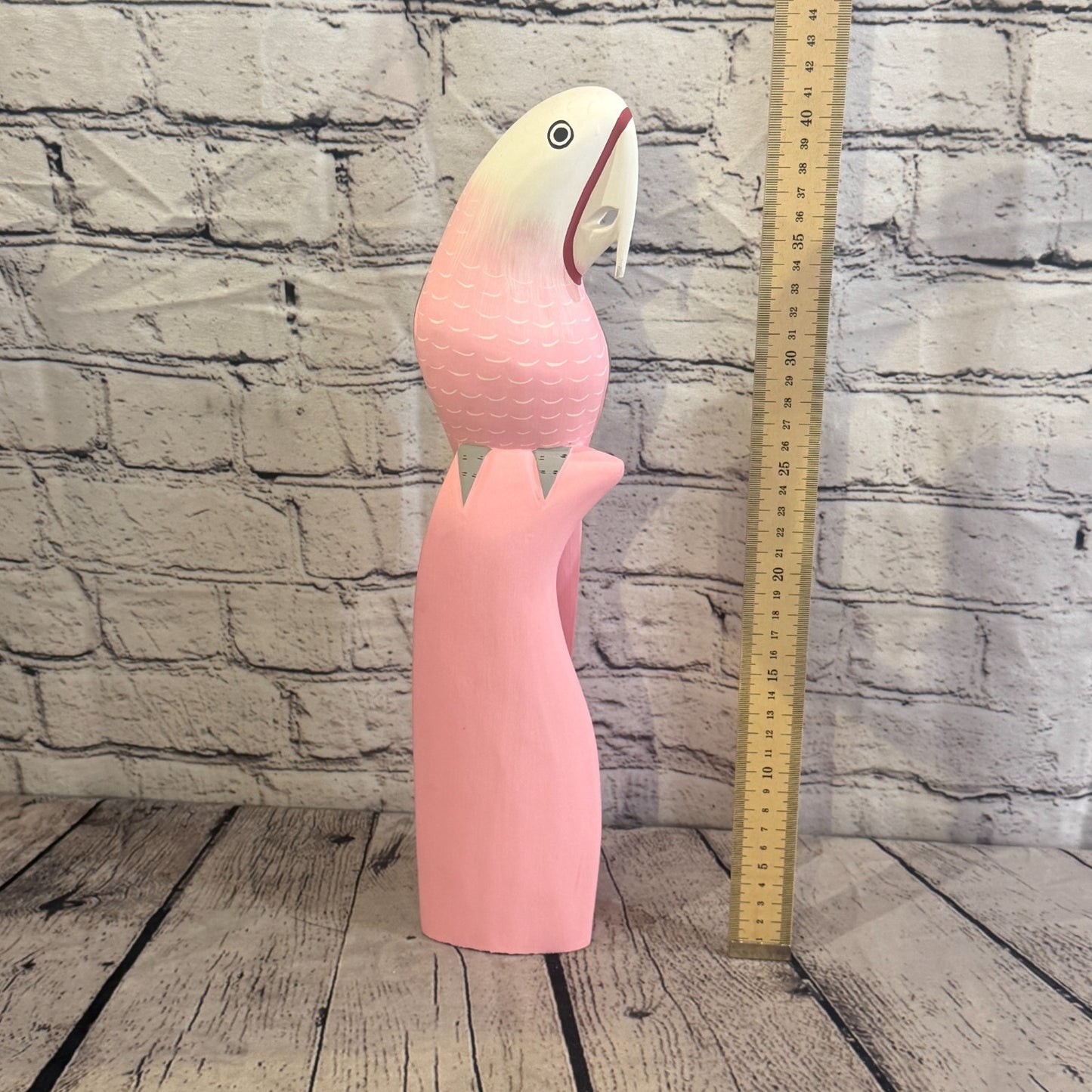 40cm Bright Pink Parrot Bird Ornament Statue Fair Trade Hand Made Carved Wood5