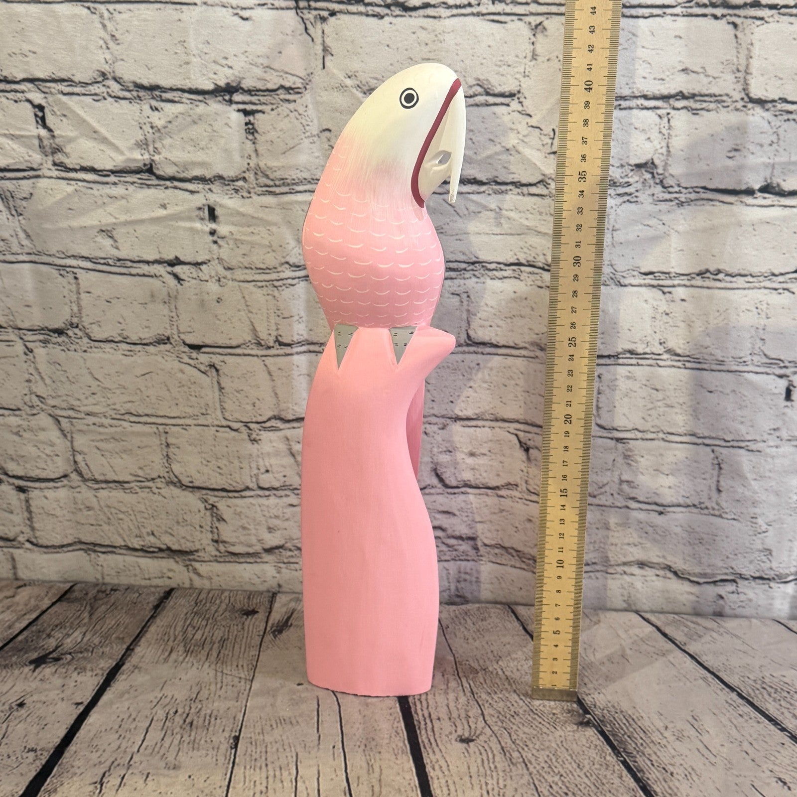 40cm Bright Pink Parrot Bird Ornament Statue Fair Trade Hand Made Carved Wood5