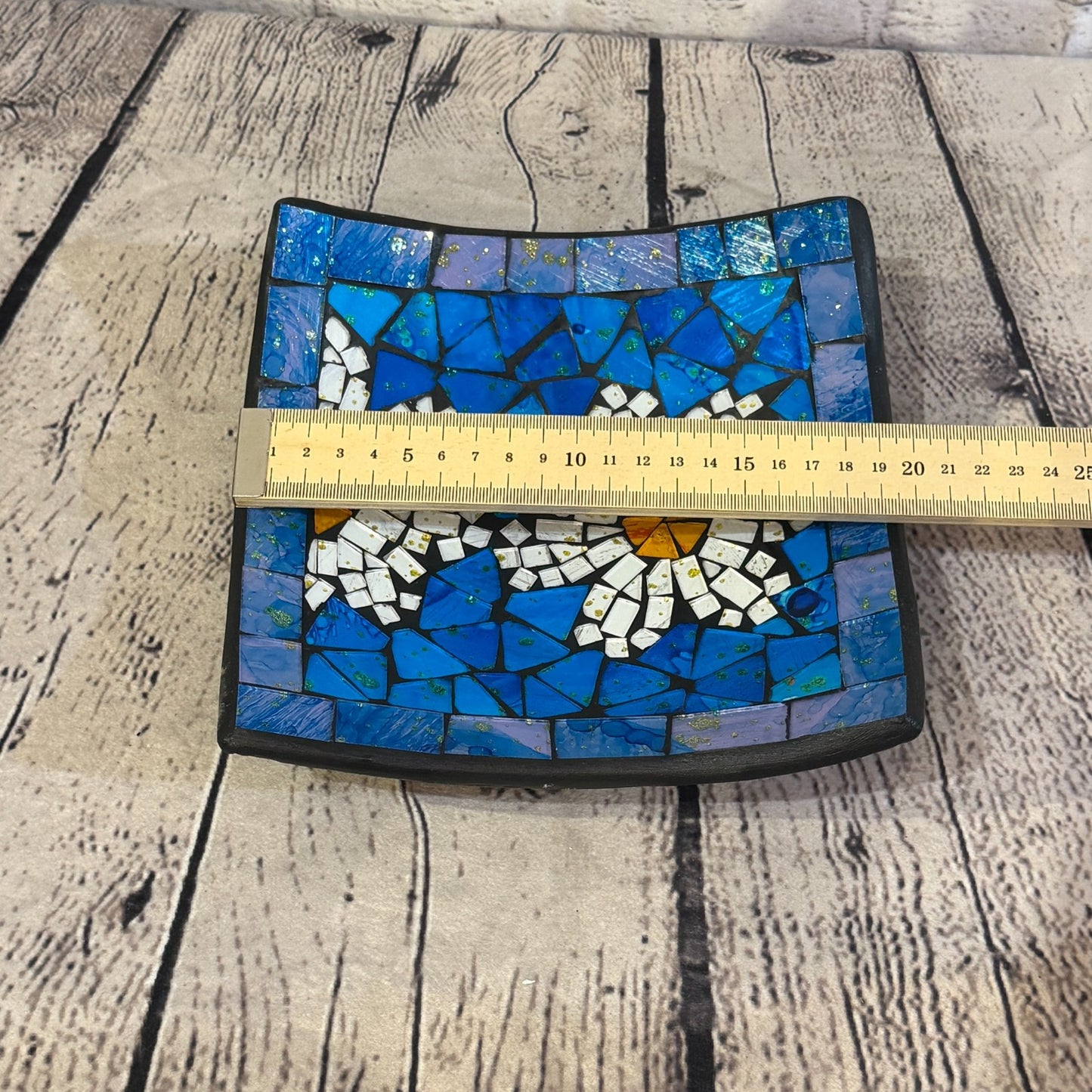 20cm Blue Daisy Flower Square Mosaic Handmade Ceramic Glass Tile Bowl Fruit1