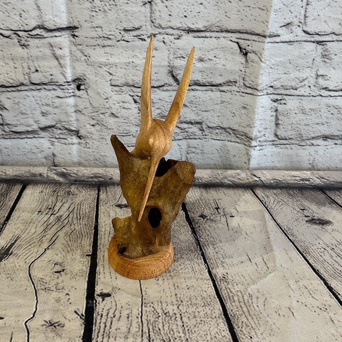 20cm Single Humming Bird Mushroom Parasite Ornament Natural Carving Wooden1