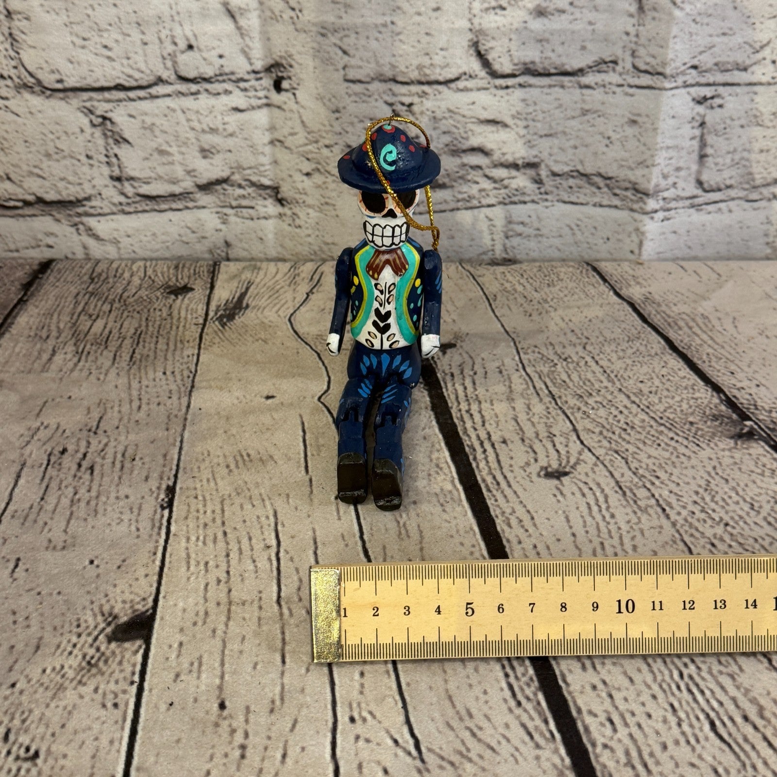 10cm Navy Day Of The Dead Man Sitting Animal, Wooden Shelf Ornament Fairtrade6