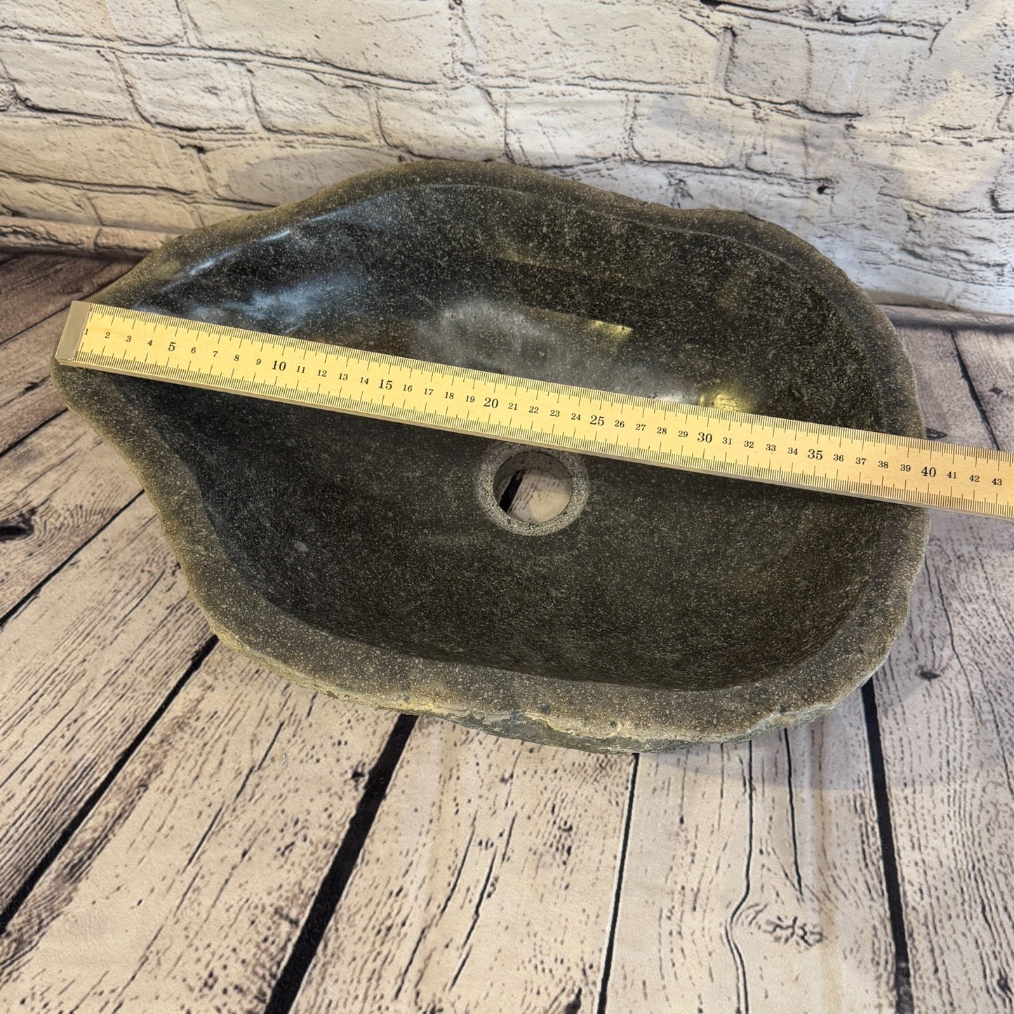 40cm x 30cm Wash Basin Bathroom Counter Top Washing River Stone Bowl Sink No 117