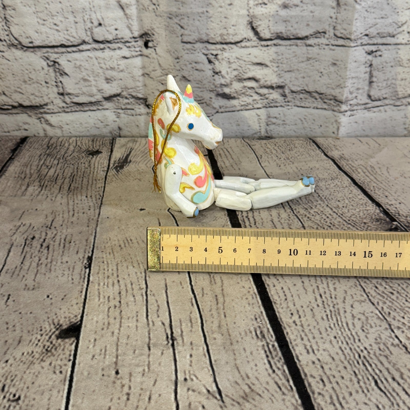 10cm Rainbow Flower Unicorn Sitting Animal, Wooden Shelf Ornament Fairtrade7