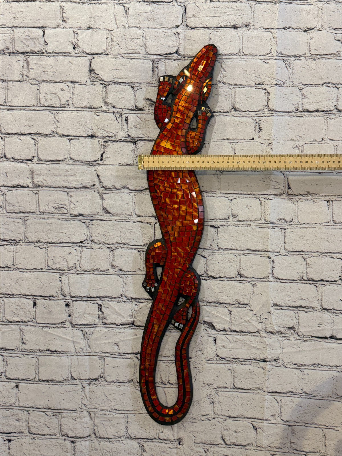 80cm Gecko Orange Mosaic Wall Hanging Wooden Ornaments Wood Carving3