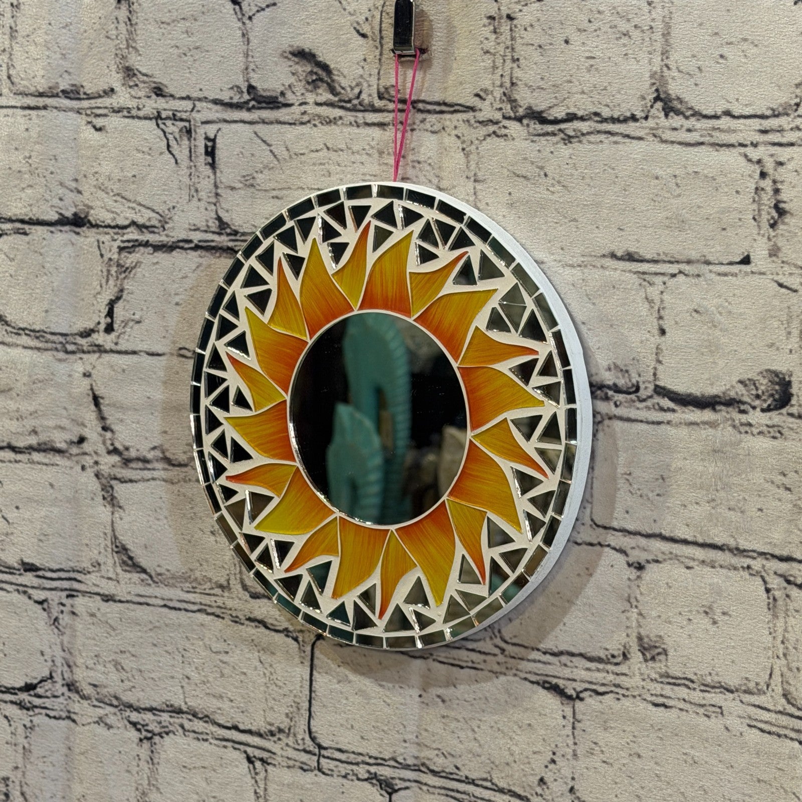 Orange Sun Flame Mosaic Tile Wall Mirror 20cm x 20cm 8 Inches Handmade1