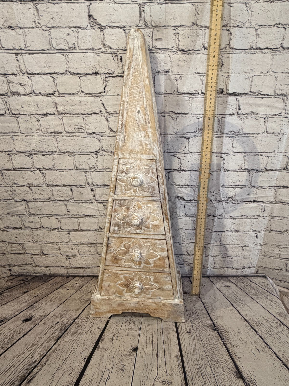 80cm x 30cm White 3 Draw Pyramid Wooden Side Cabinet Living Storage Furniture5