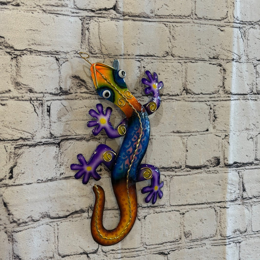 25cm x 10cm Blue Gecko Lizard Metal Tin Wall Hanging Ornament Painted Statue0