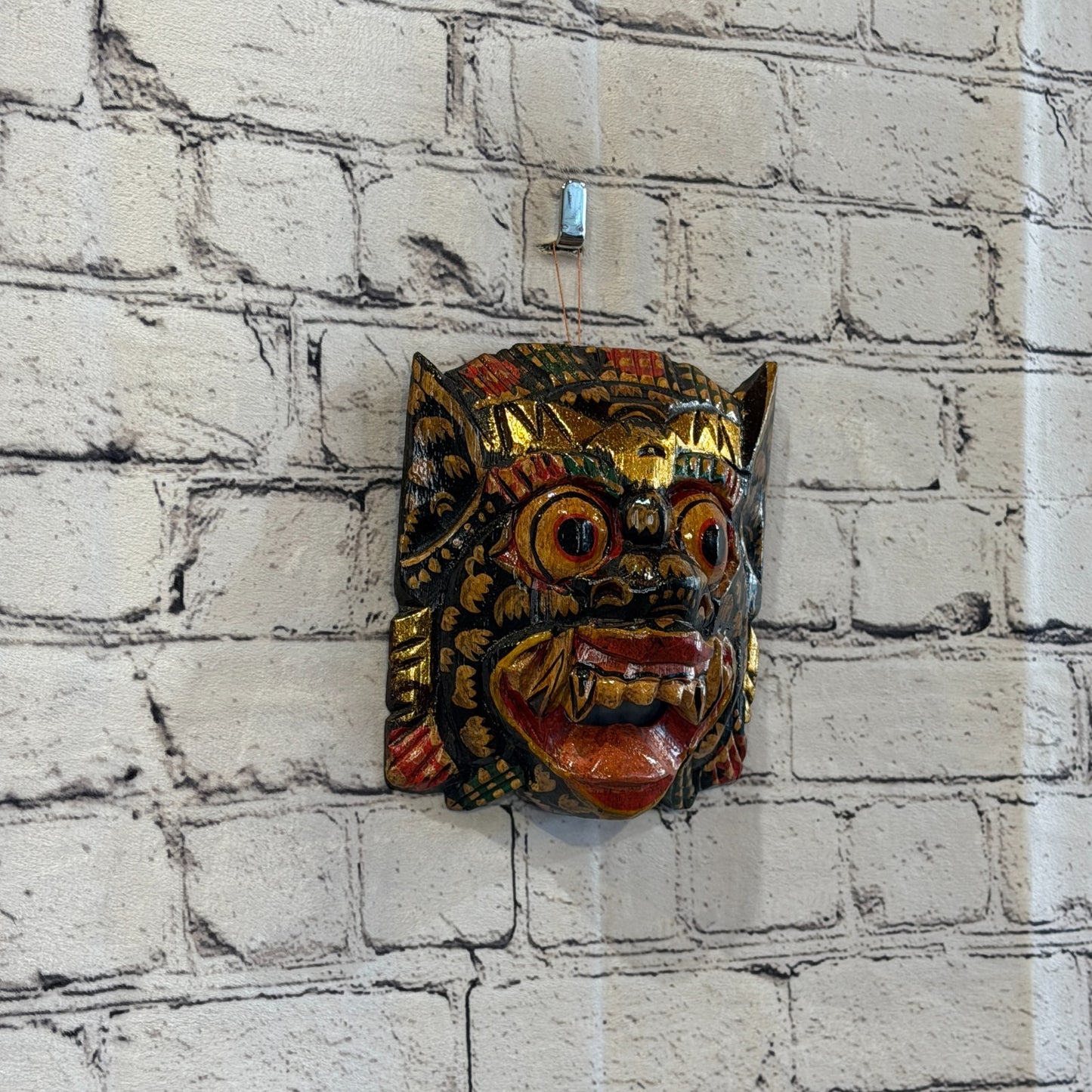 Medium Wooden Black Barong Wall Mask 15cm x 15cm Handmade And Fairtrade Hindu0