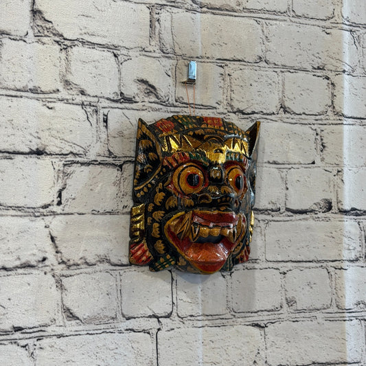 Medium Wooden Black Barong Wall Mask 15cm x 15cm Handmade And Fairtrade Hindu0