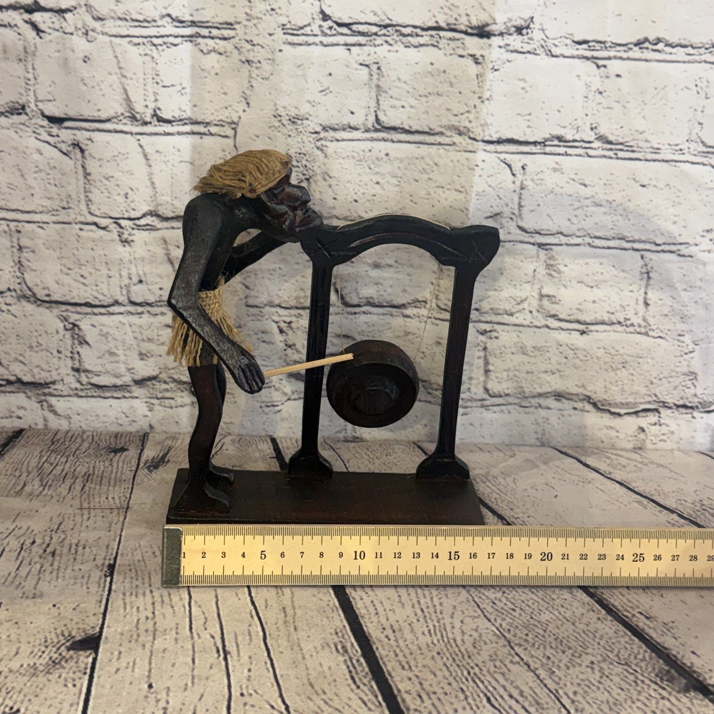 20cm Gong Playing African Tribal Warrior Man Figure Statue Wood Hand Carved6