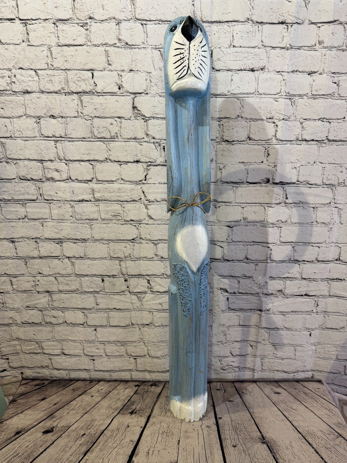 100cm Light Blue Wooden Shabby Dog Statue Ornament Fair Trade Handcarved1