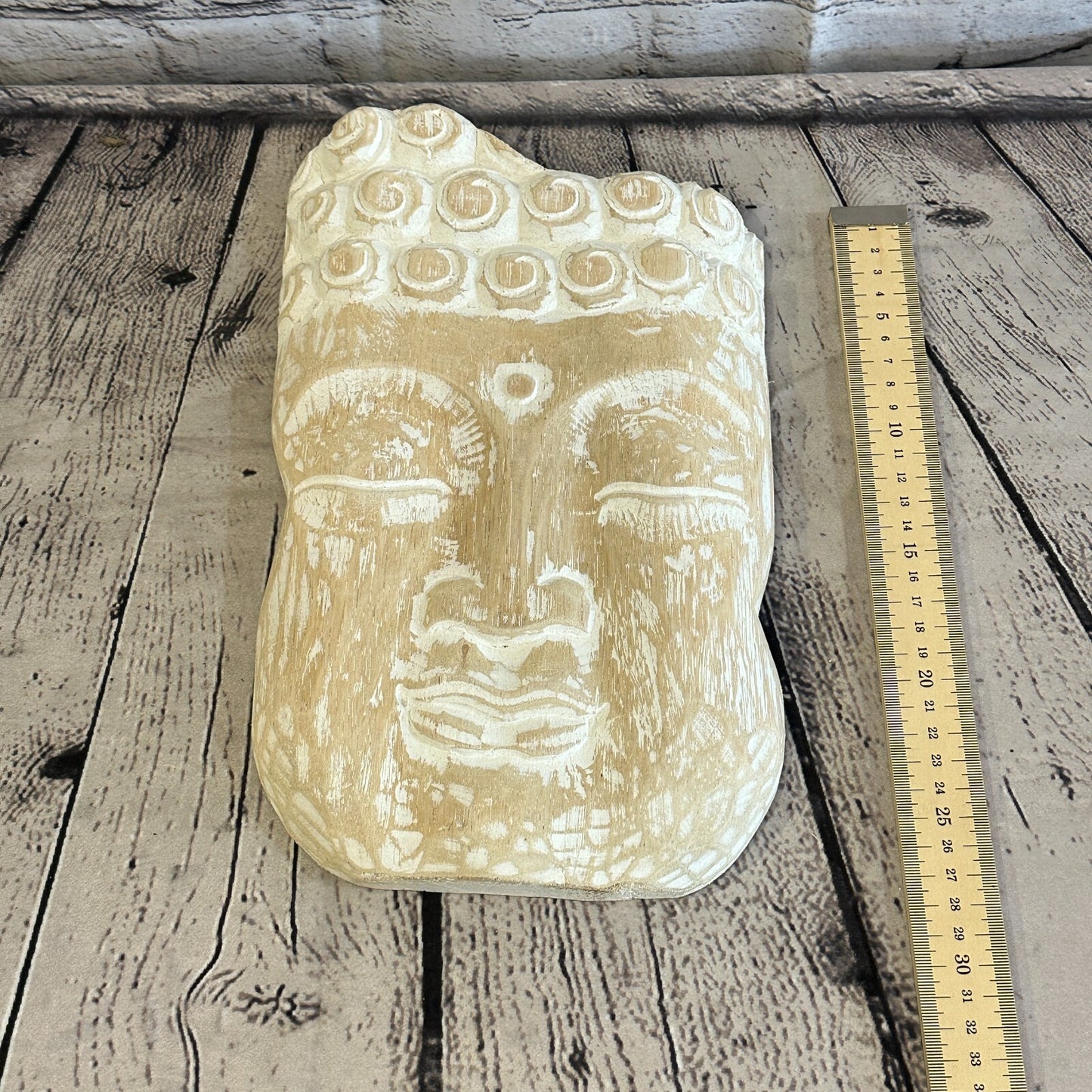 30cm Cream Tiki Style Wall Decoration Buddha Head Designer Mask Wooden Handmade5