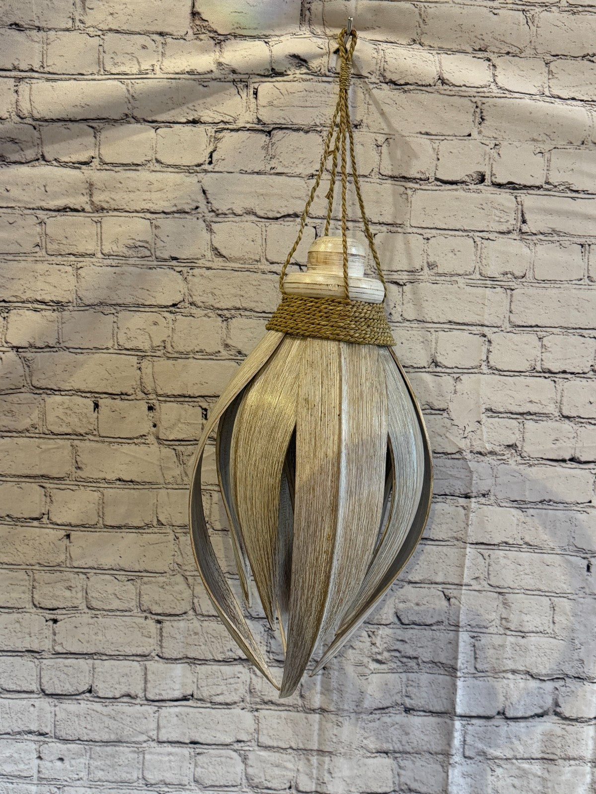 50cm x 25cm White Leaf Rattan Ceiling Pendant Light Shade Lampshade LED Bulb2