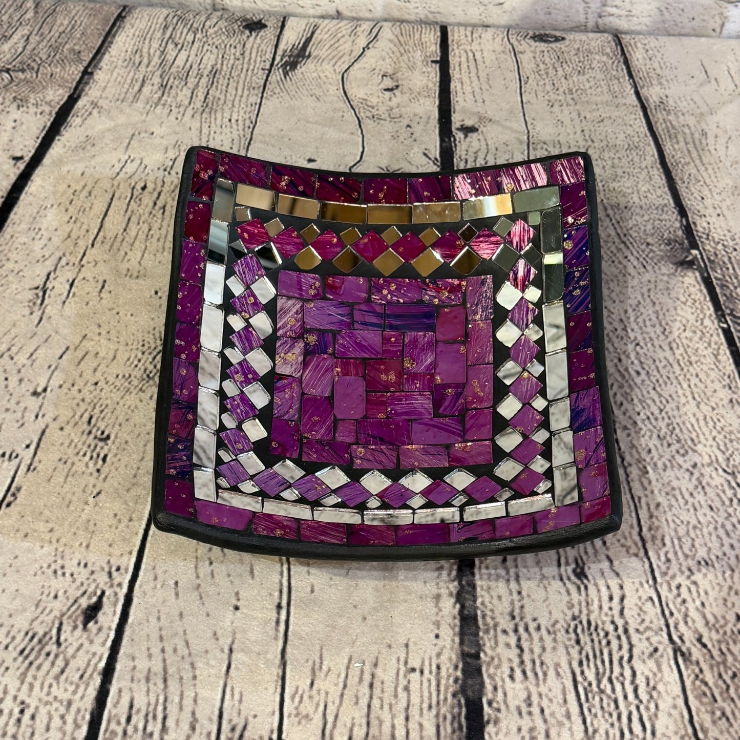 20cm Purple Square Mirror Mosaic Handmade Ceramic Glass Tile Bowl Fruit0