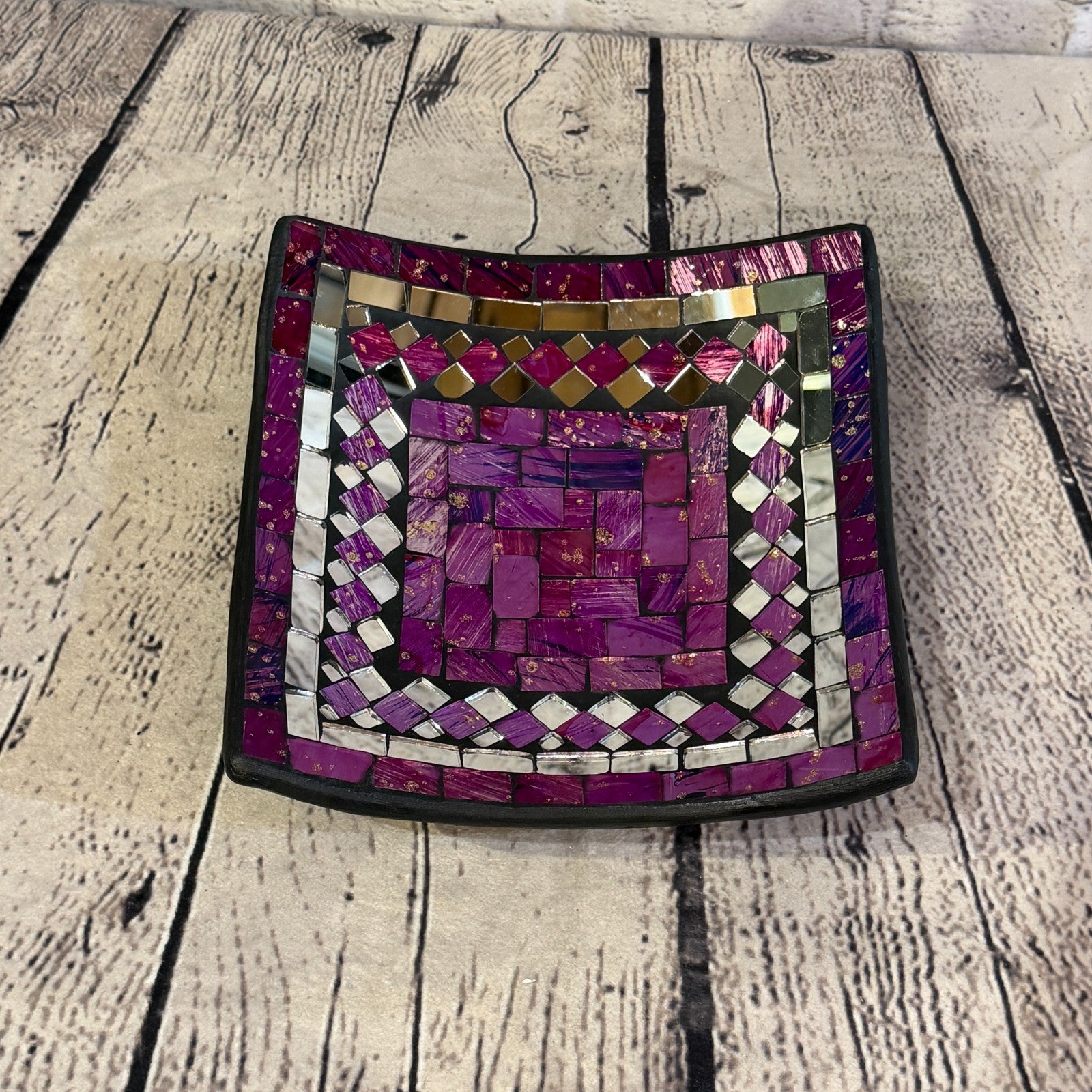20cm Purple Square Mirror Mosaic Handmade Ceramic Glass Tile Bowl Fruit0