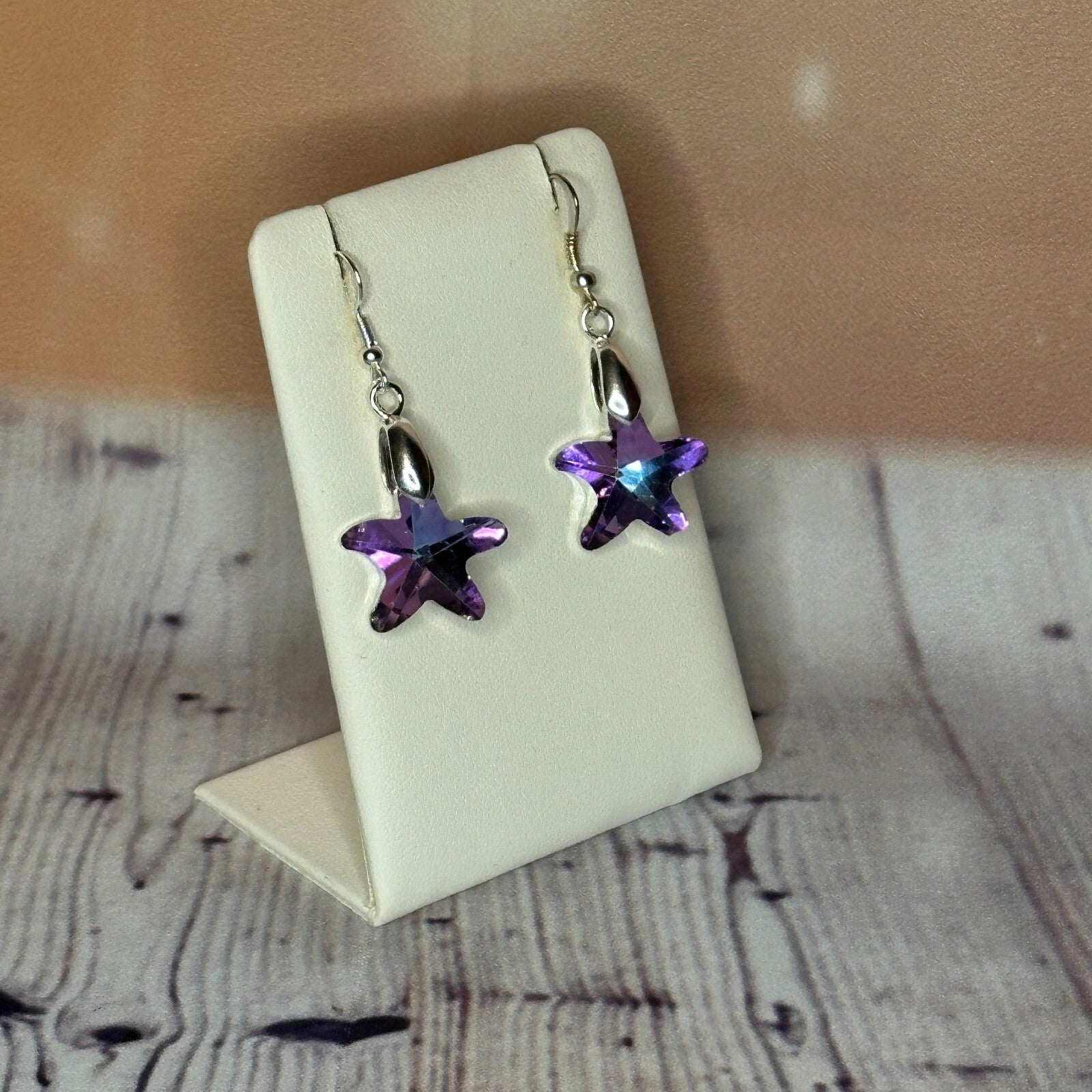 Light Purple Crystal Star Shaped Dangle Drop Earrings Handmade UK Jewellery2