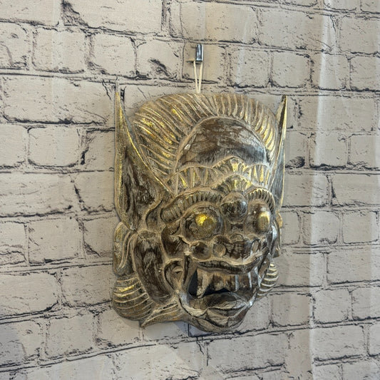 Brown With Gold Barong Wall Mask 30cm x 25cm Handmade And Fairtrade Hindu0