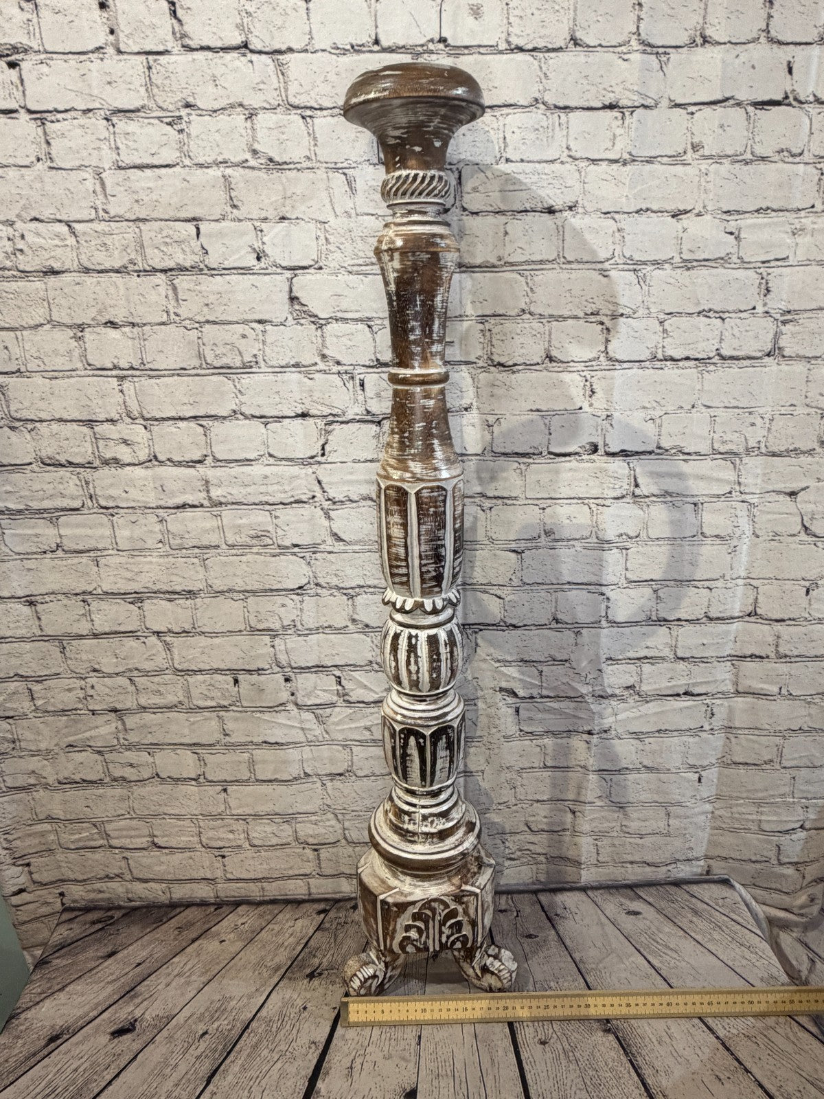 100cm x 18cm Brown Regal Wooden Vintage Style Candle Stand Shabby Pillar Holders4