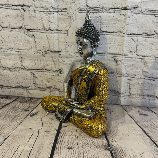 Gold & Silver 30cm x 20cm Large Thai Spike Buddha Sitting Statue Resin Hindu0
