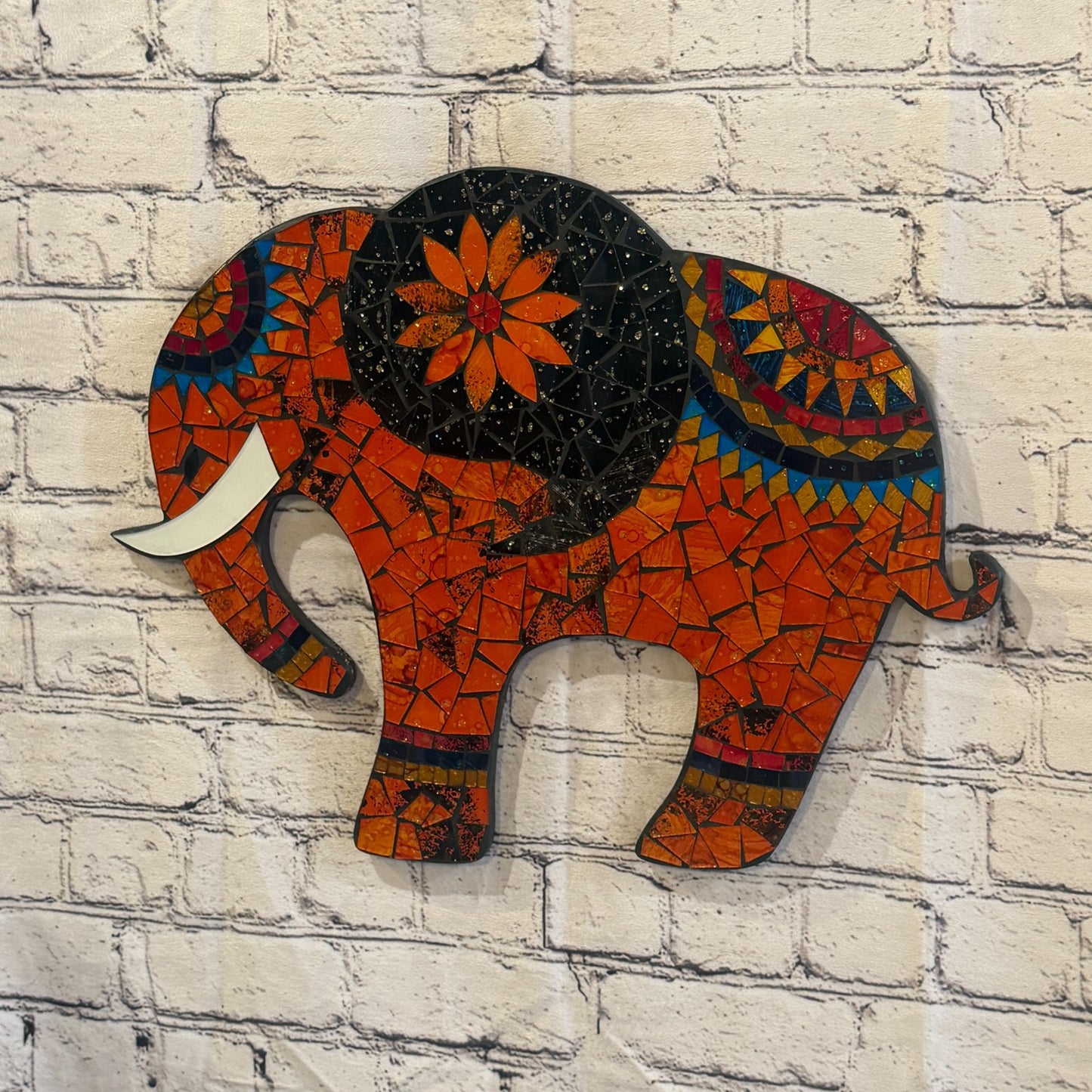 Orange Elephant Mosaic Tile Wall Mirror 40cm x 40cm 16 Inches Handmade0