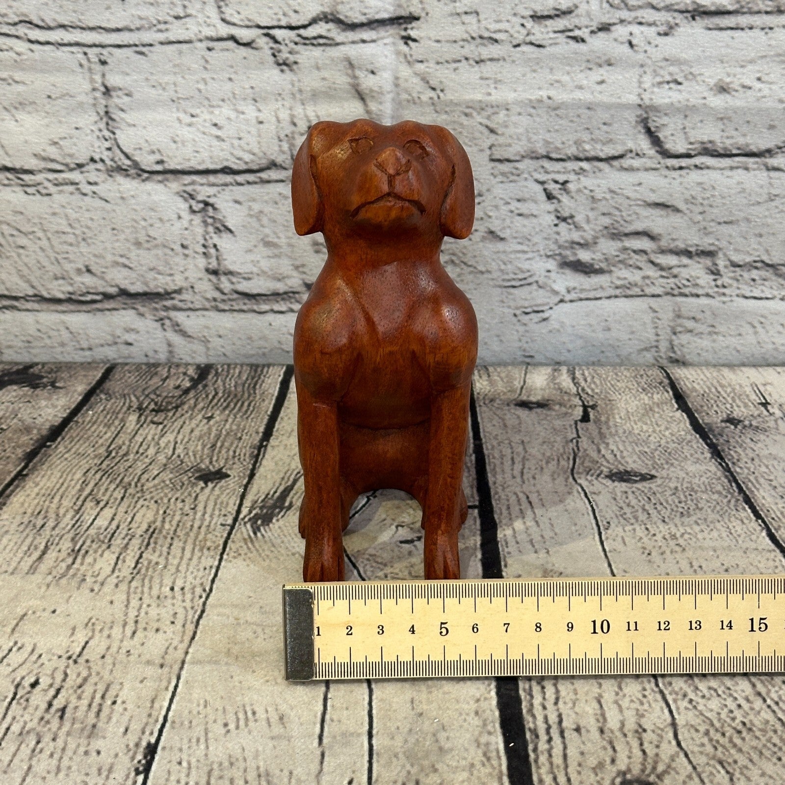 Sitting Dog 16cm Tall Labrador Wooden Shabby Dog Statue Ornament Fair Trade7