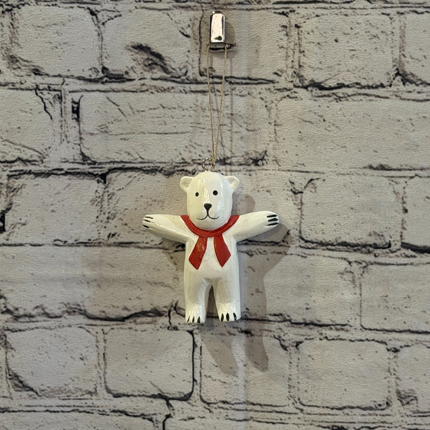 12cm Wall Hanging Polar Bear Christmas Figurine Folk Art Wood Handmade2