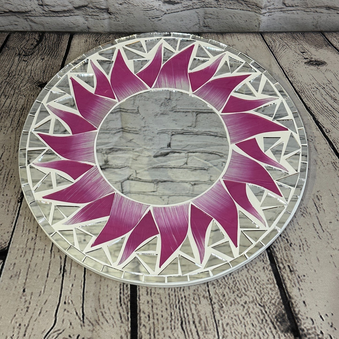 Pink Flame Sun Mosaic Tile Wall Mirror 30cm x 30cm 12 Inches Handmade New2