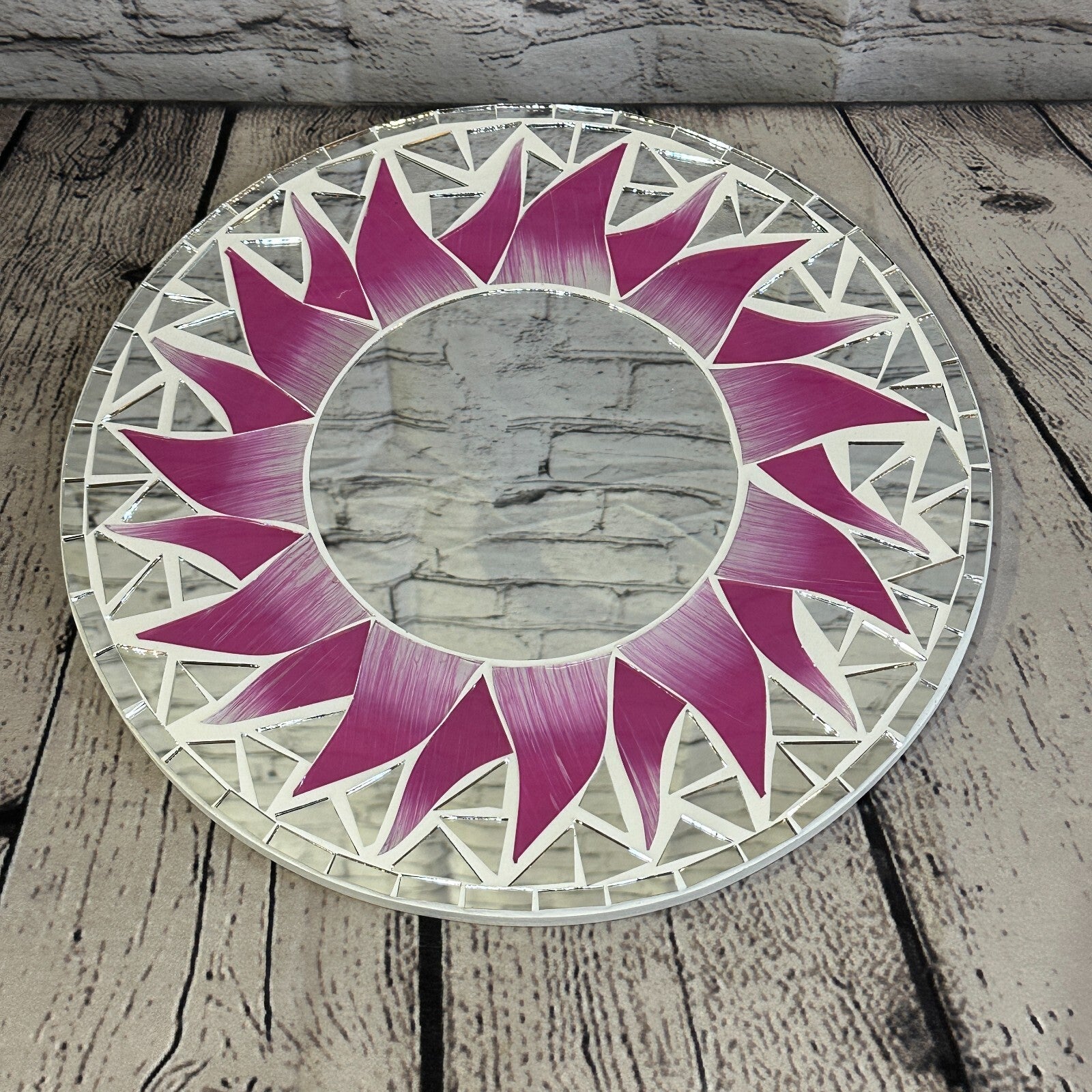 Pink Flame Sun Mosaic Tile Wall Mirror 30cm x 30cm 12 Inches Handmade New2
