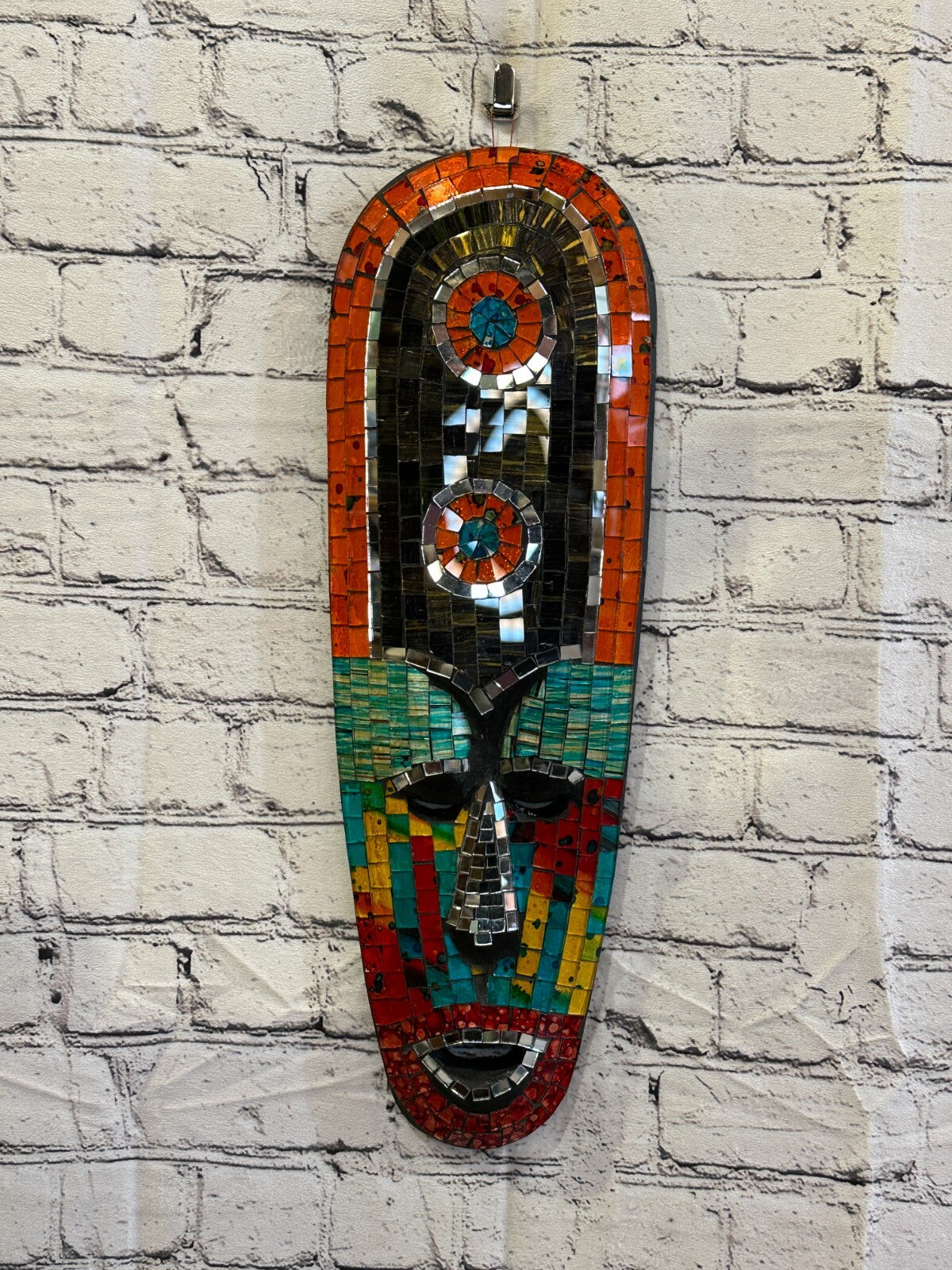 50cm Mosaic Mirror Mask Carved Painted Ethnic Tribal Wall Art Handmade Design 102