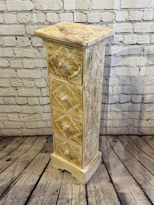 80cm x 25cm White 3 Draw Pillar Wooden Side Cabinet Living Storage Furniture0
